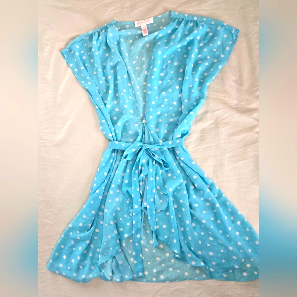 Oscar de la Renta 'Pink Label' Blue & White Polka Dot Lingerie Robe Size XL Used